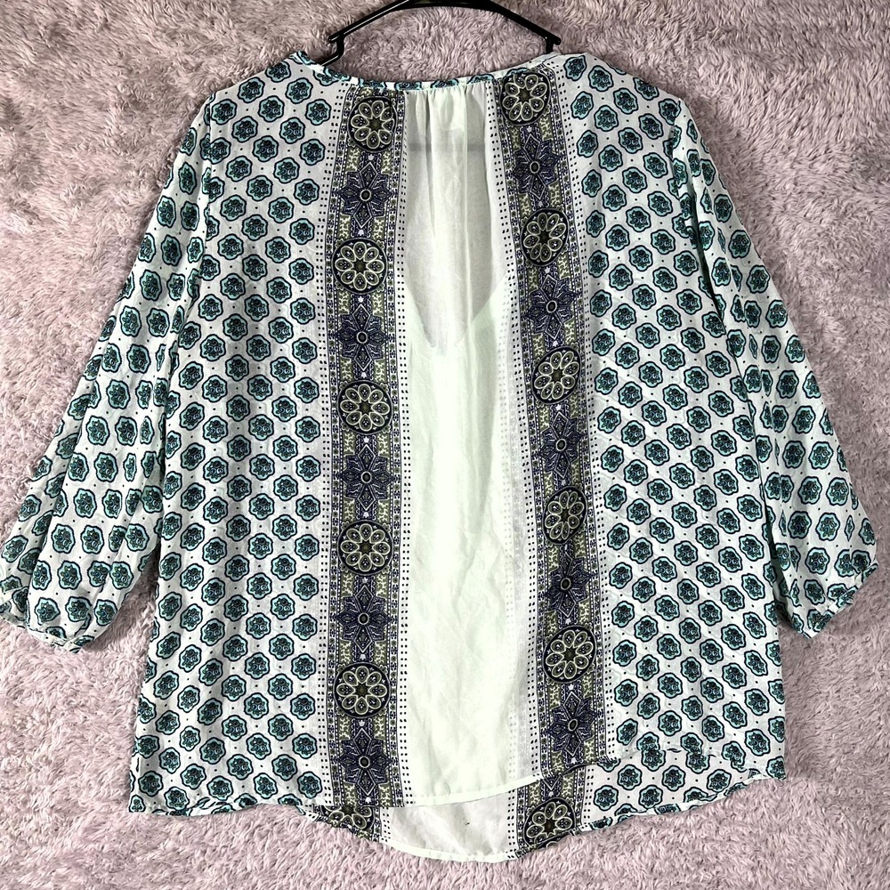 Old Navy Blouse Top Womens Large Multicolor Floral Tie Neck Long Sleeve Party - Picture 8 of 9